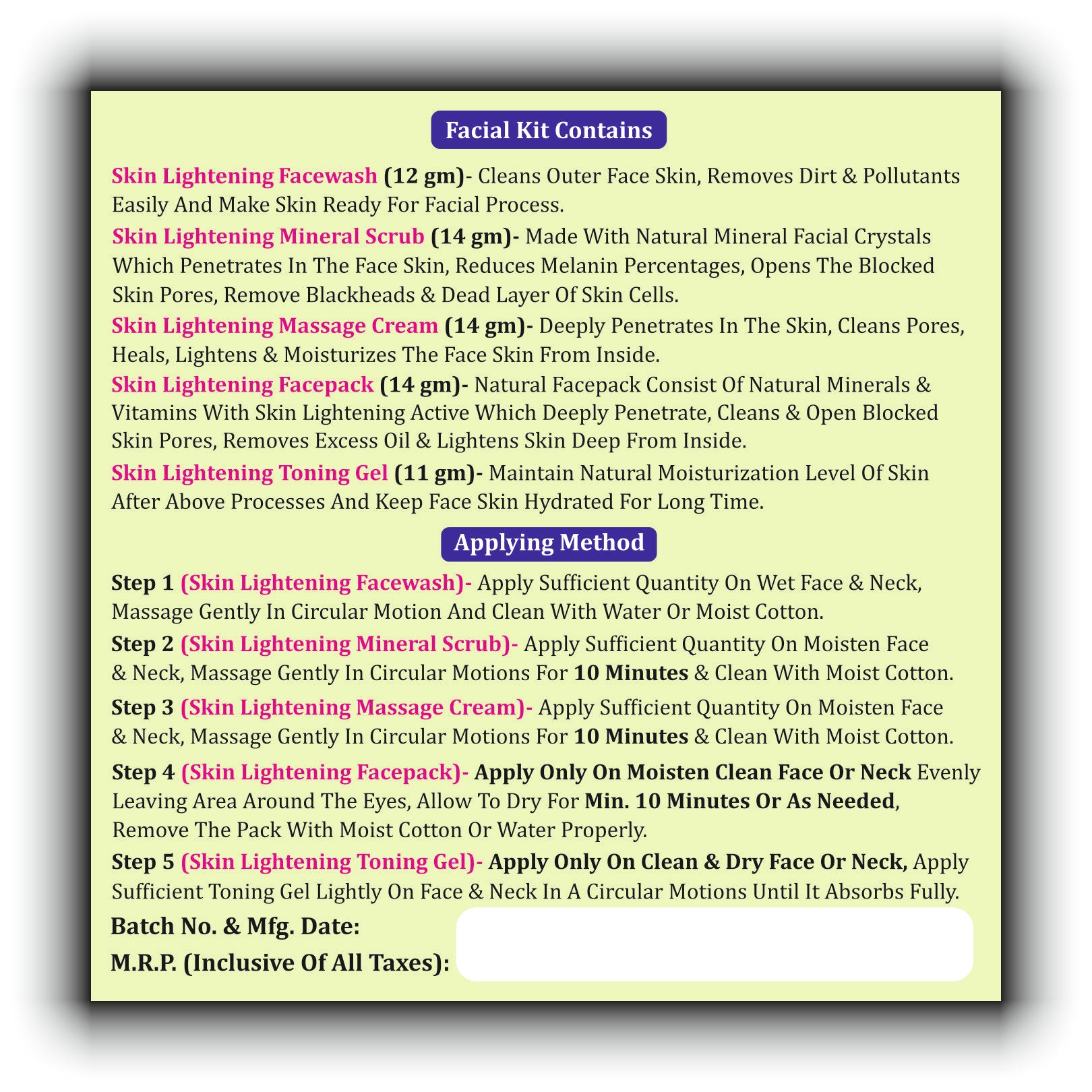 DENAJEE <br>Skin Lightening Facial Kit</br>
